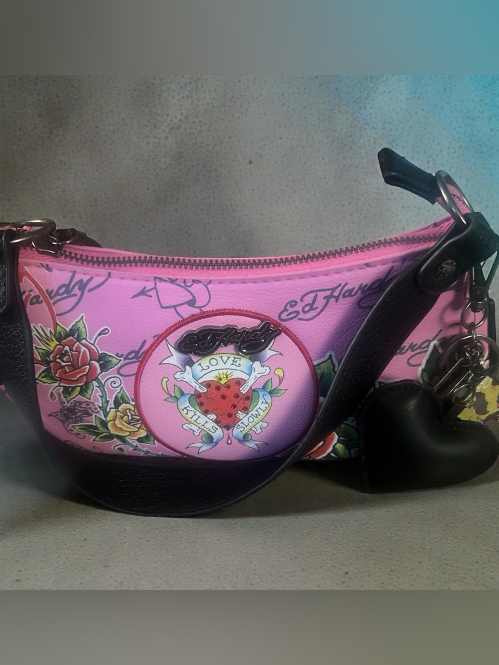Ed Hardy Pink Tattoo Heart Shoulder Bag
